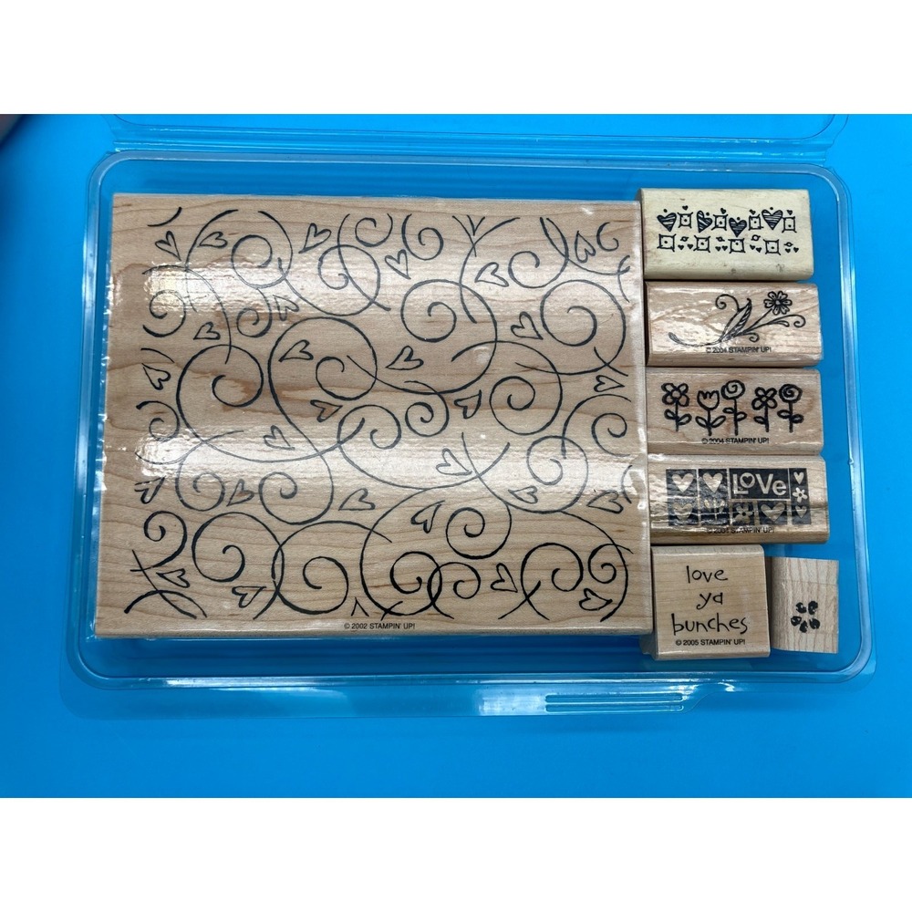 Stampin' Up! Retired Wood Stamp Lot: Soft Swirls, Love Ya Bunches & More